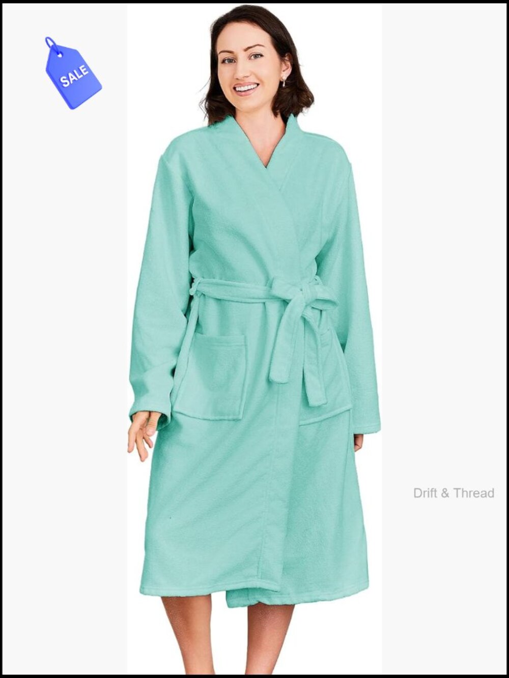 Lightweight Terry Cloth Bathrobe with Wrap Belt Knee Length